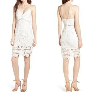 Astr The Label V-Neck Sleeveless Bodycon White Lace Dress Size small
